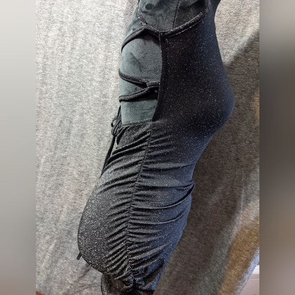 NWOT Sexy Cross Cross Tie Backless Black Glitter Cocktail Dress Size Small - Picture 4 of 5